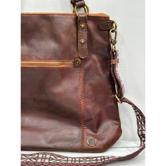 The Sak Brown Leather Boho Braided Strap Zip Pocket Tote Shoulder Crossbody‎ Bag - Picture 3 of 16